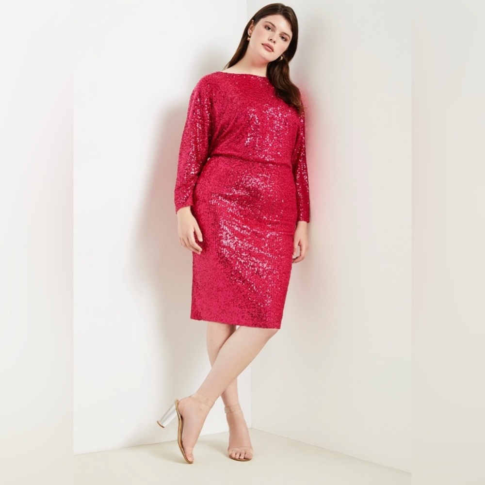 Eloquii Pink Sequin Long Sleeve Gown